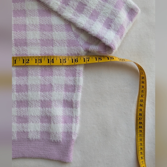 Haute Monde Women's Sweater Plaid Lilac White Two Plaid Cropped Set Size S NWT - Picture 16 of 16